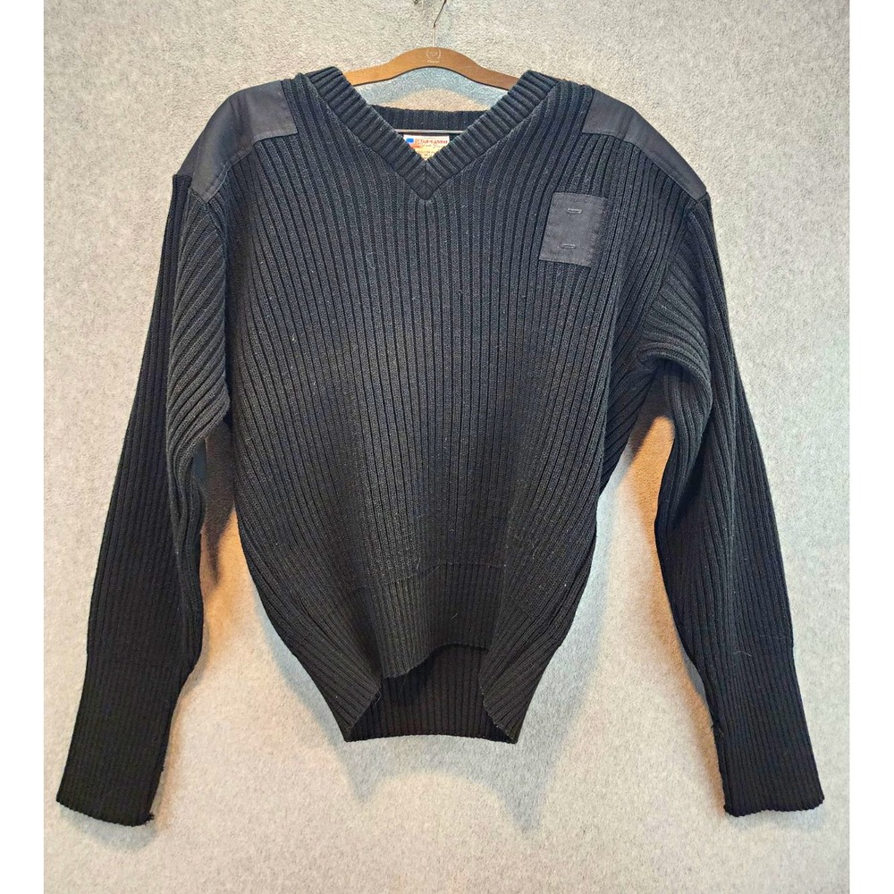 Commando by Jack Young Assoc. Black Rib-Knit V-Neck Pullover Sweater Mens L